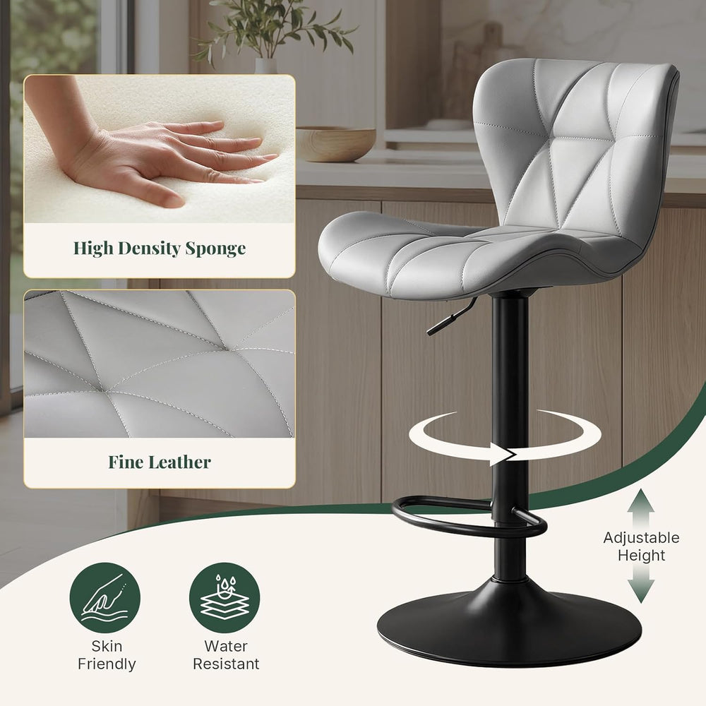 Bar Stools Set of 4, PU Leather Adjustable Height Swivel Barstool