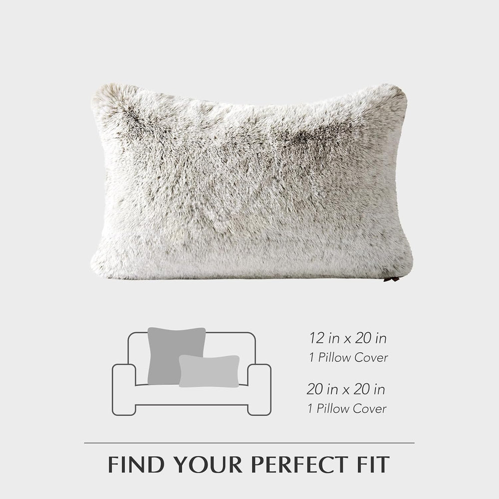 EverGrace Faux Chinchilla Fur Lumbar Pillow Cover, 12"x20", Champag...