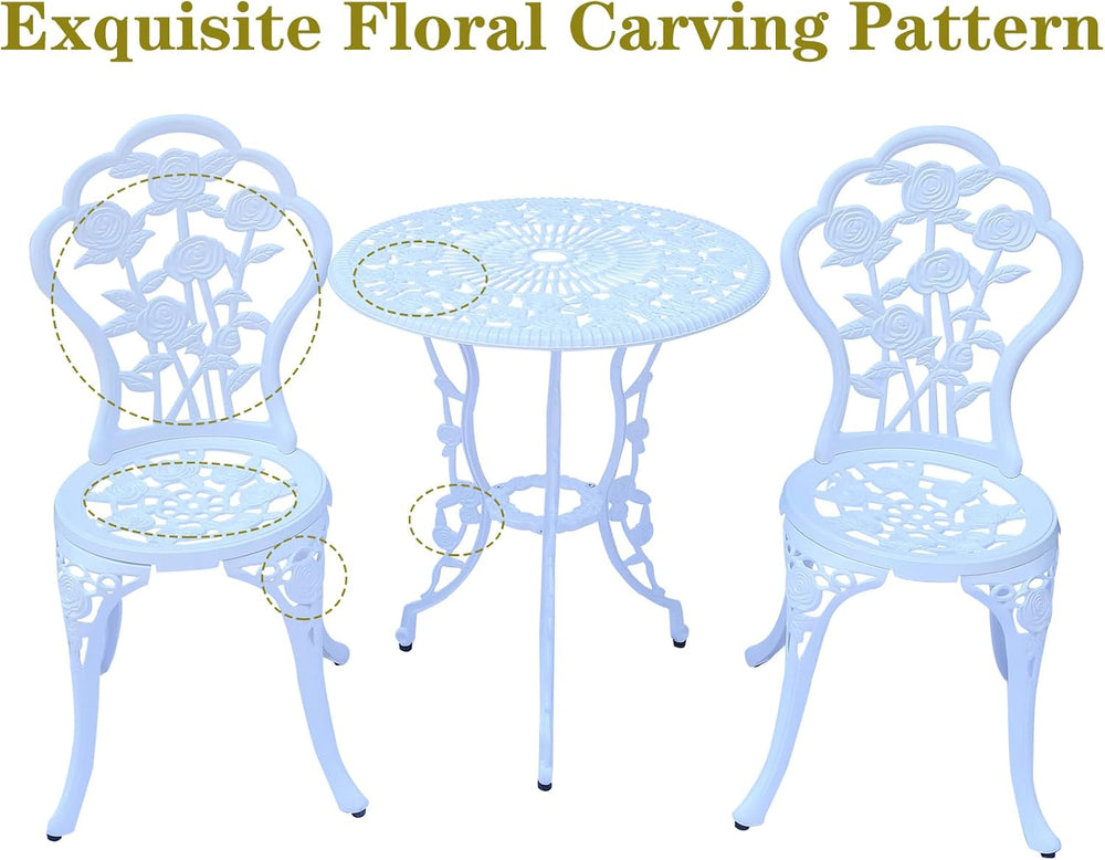 3-Piece Cast Aluminum Outdoor Bistro Set, Outdoor Table and Chairs Set of 2 w...