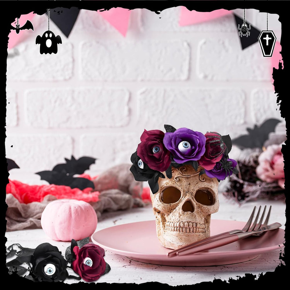 Hotop 40 Pcs Halloween Artificial Flowers with Eyeball and Spider