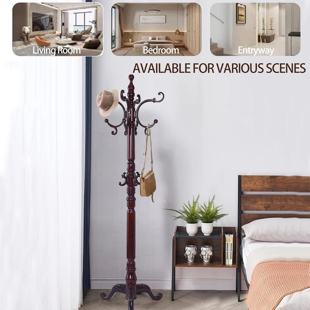 Wooden Coat Racks, Retro 78" Coat Tree with 12 Hooks & Stable Triang...