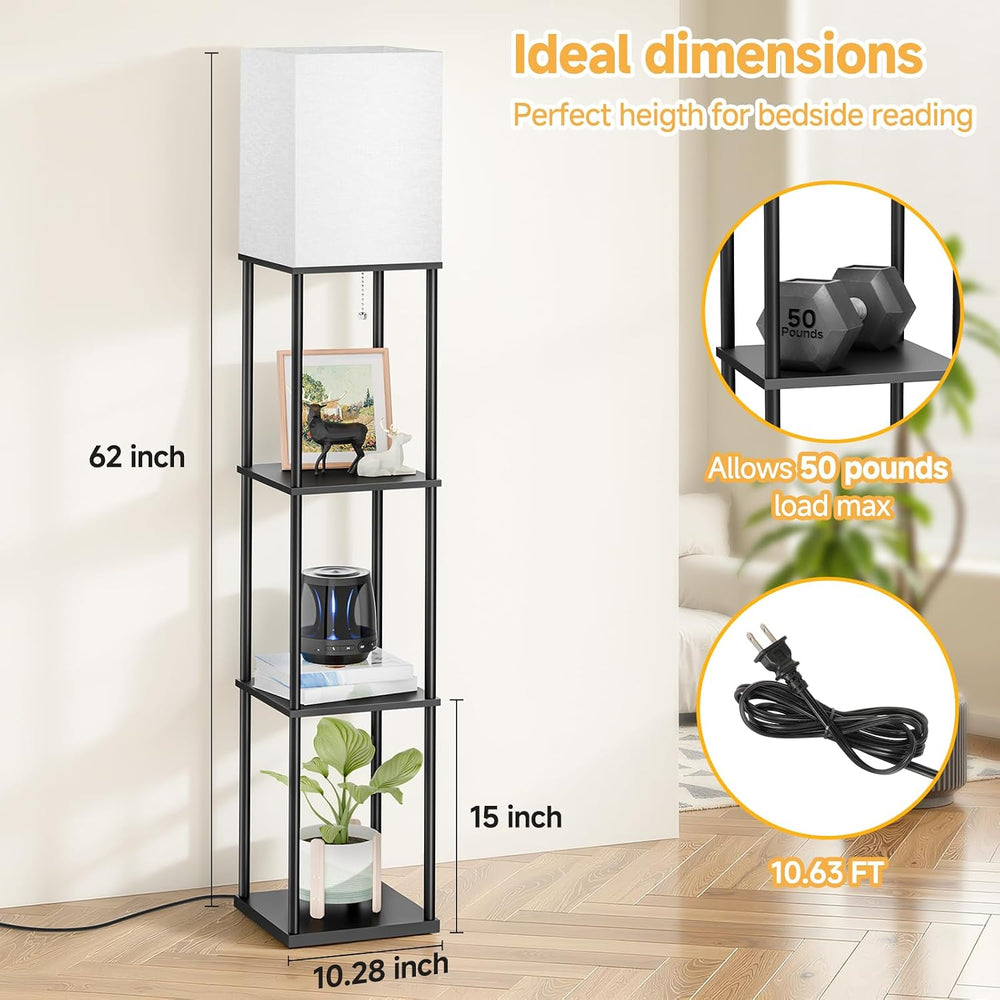 Coucrek 2-Pack Floor Lamp with Shelves, 3-Tier Standing Shelf Lamp