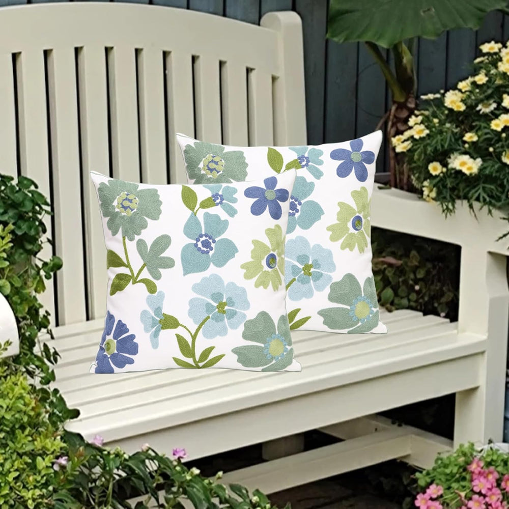 Pack of 2 Embroidered Decorative Throw Pillow Cover 18x18 Inch Farmhouse Flor...