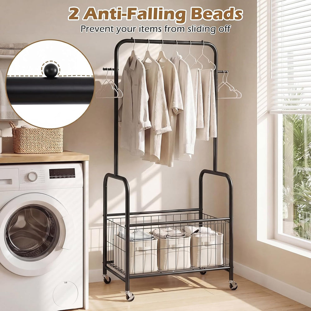 GIANTEX 35" Clothes Rack with Storage Basket,Heavy-Duty Clothing Rack wi...