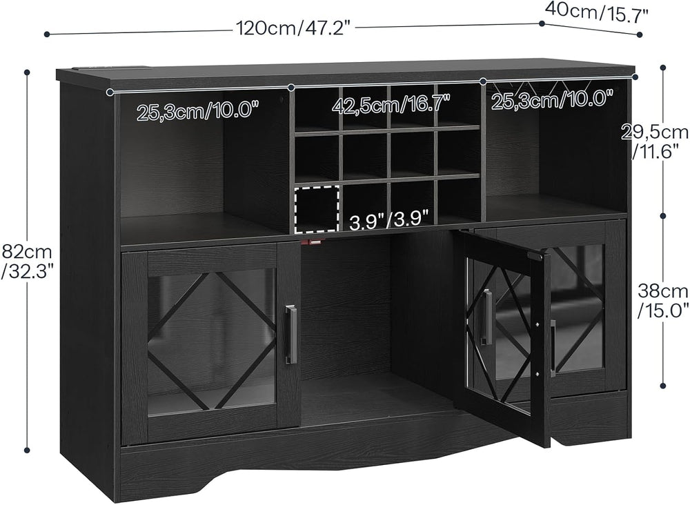 HOOBRO Bar Cabinet with Power Outlet, Modern Liquor Cabinet with Wine Rack &a...