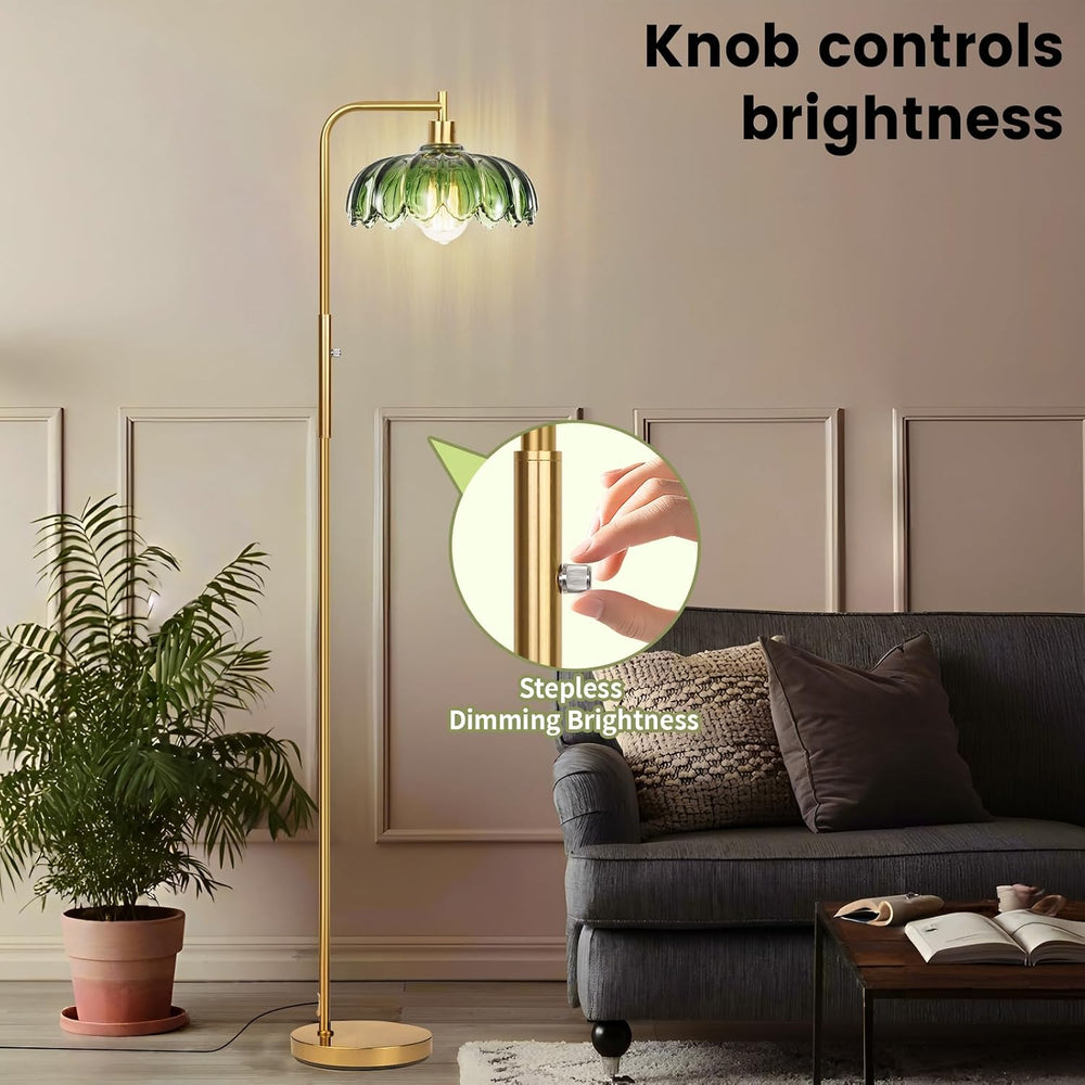 Ruiever Glass Floor Lamp for Living Room, Dimmer Standing Lamp with Green Lam...