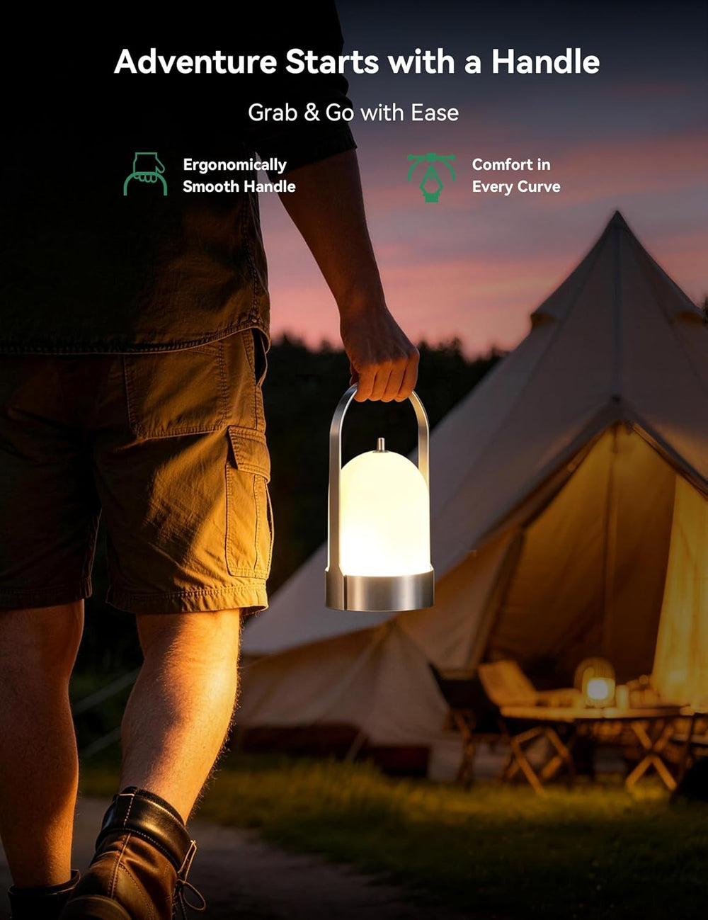 Tubicen Portable Table Lamp Rechargeable Outdoor Lantern with Handle