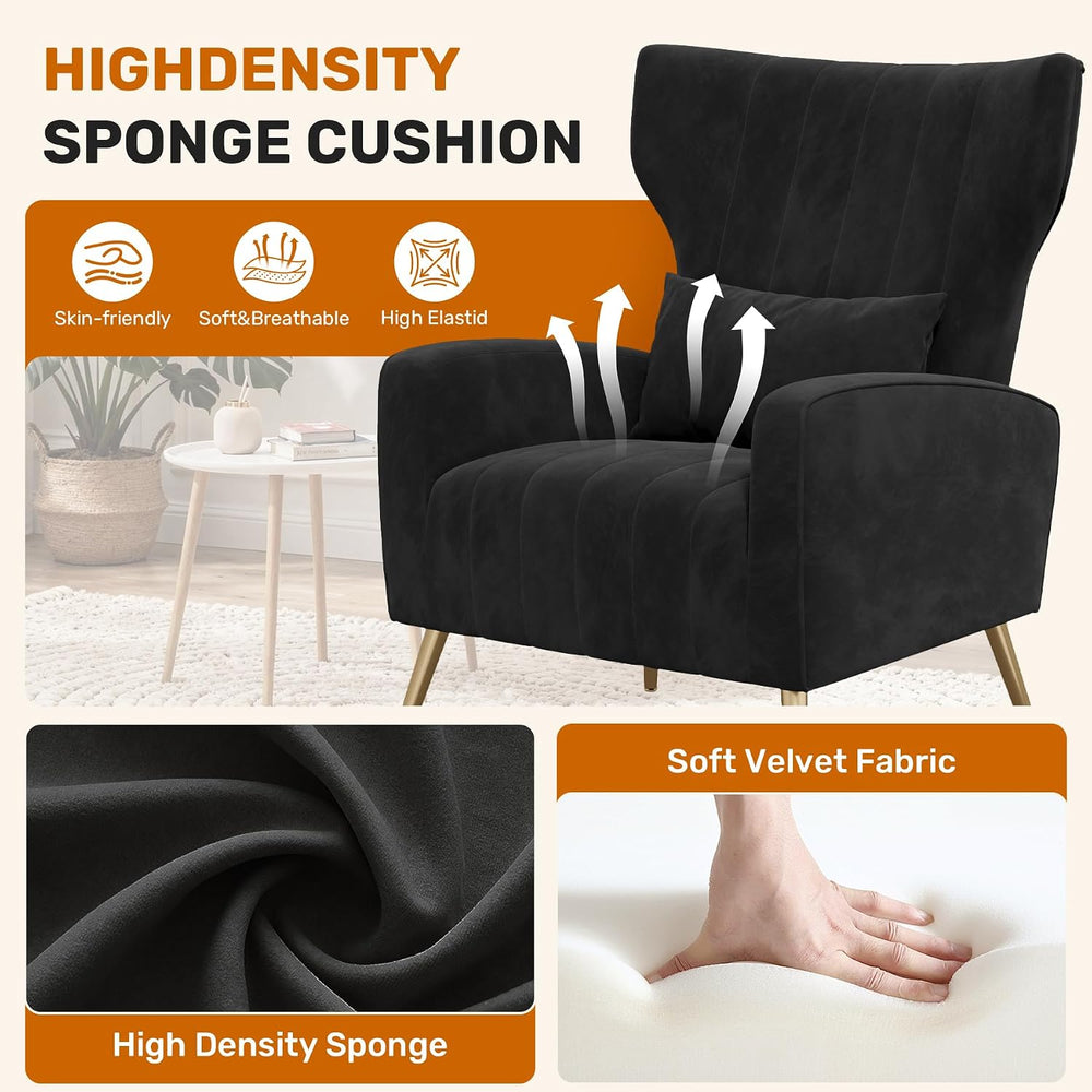 Luxanimarion Velvet Accent Chair Wingback for Living Room, High Back Arm Chai...