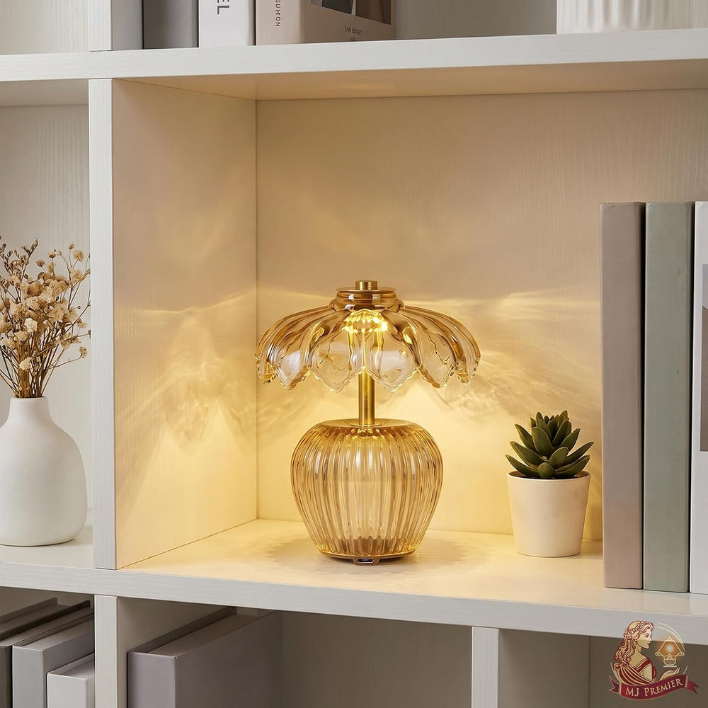MJ PREMIER Rechargeable Table Lamp, Small Cordless Lamp with Timer, Yellow