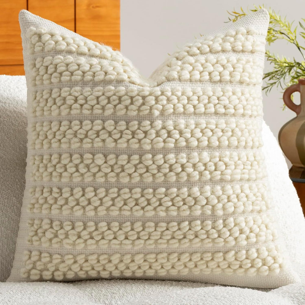 DEZENE Wool Boucle Throw Pillow Cover Premium Chic Accents Square Textured De...