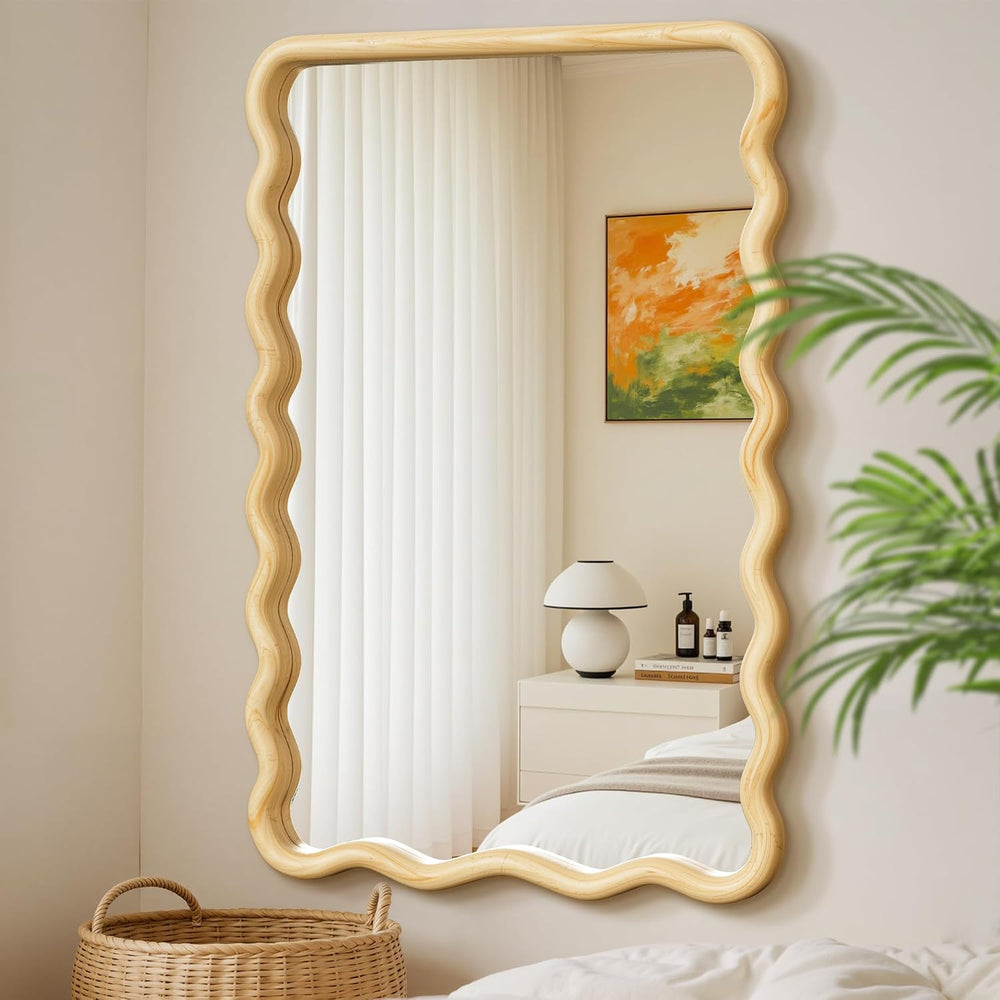 Wavy Wood Bathroom Vanity Mirror, 20"x30" Boho Decorative Wall Mirror