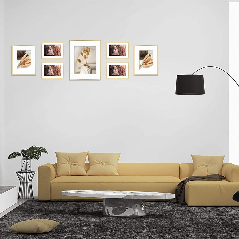 Golden State Art 7 Pack Gold Aluminum Frame with White Mat, Real Glass