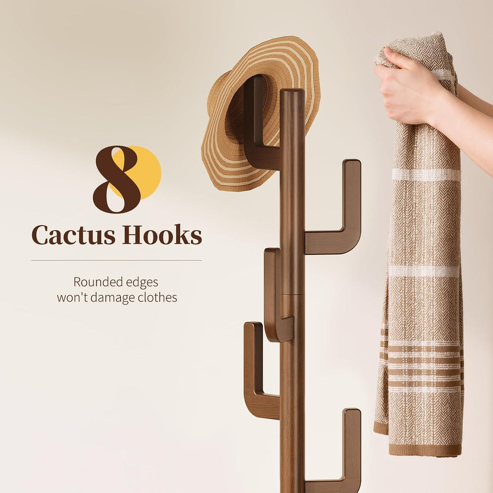 Yoobure Solid Wood Coat Rack - Cactus Coat Tree Freestanding with 8 Hooks, Co...