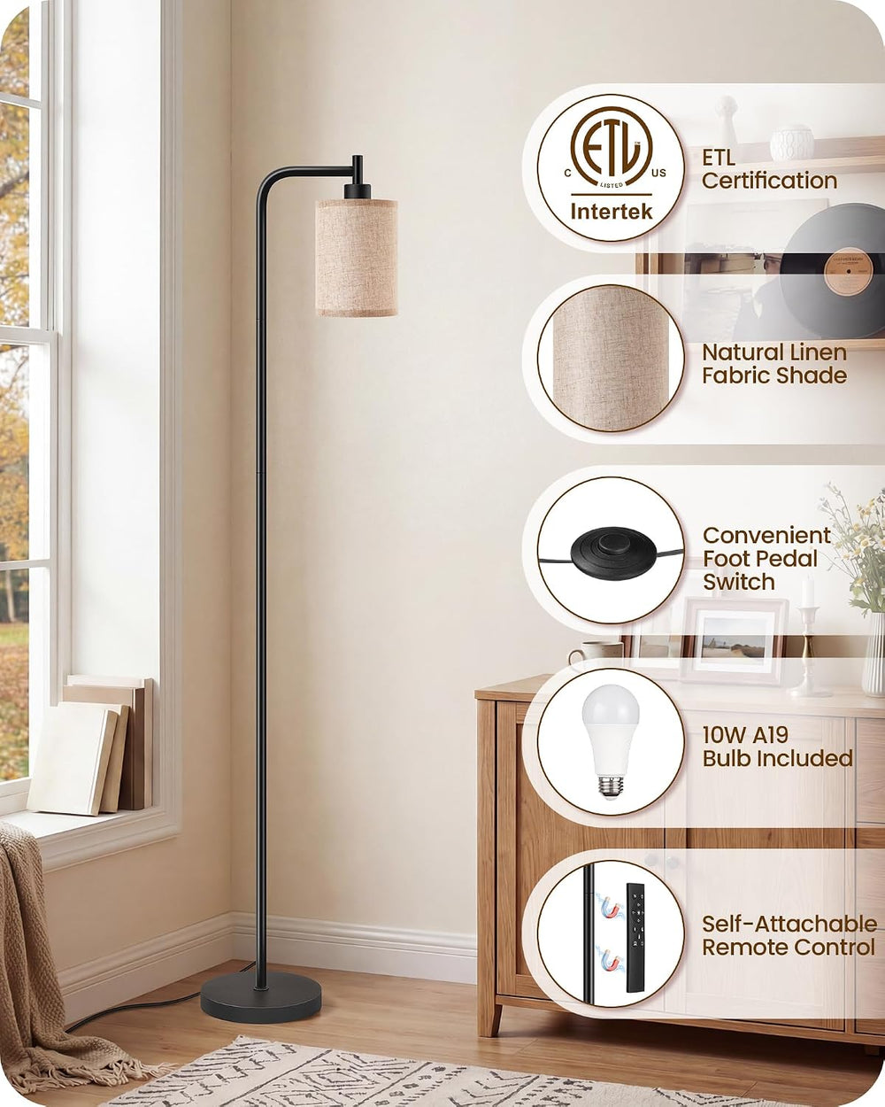 Dimmable Floor Lamp for Living Room with Remote & 10W Bulb