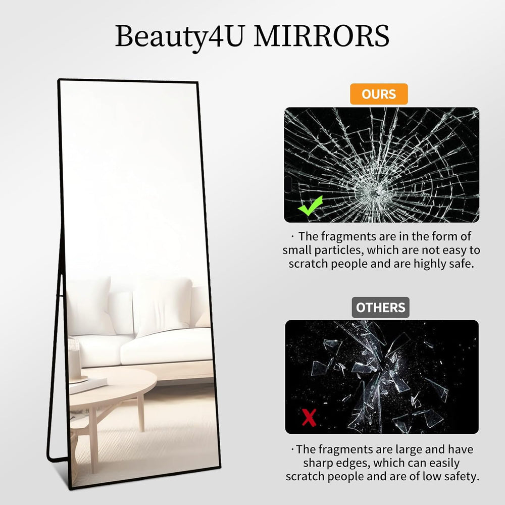 Beauty4U 59" x 16" Full Length Mirror with Stand, Black Floor Mirror