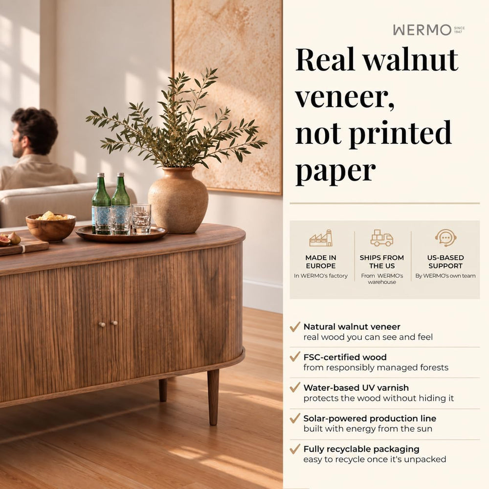 WERMO 55'' Fluted Sideboard Buffet Cabinet with Sliding Doors and Adj...