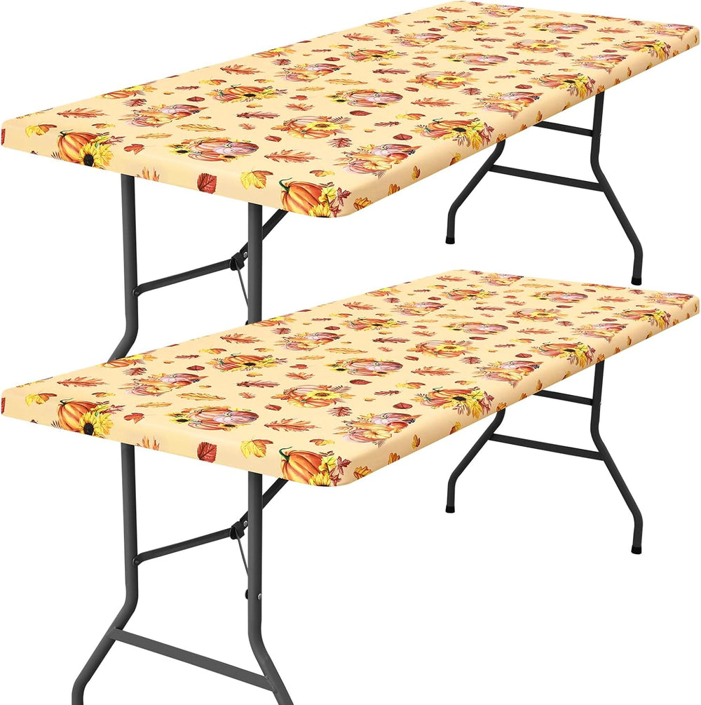 Smiry 2 Pack Elastic Fitted Polyester Tablecloths for 6 Foot Tables