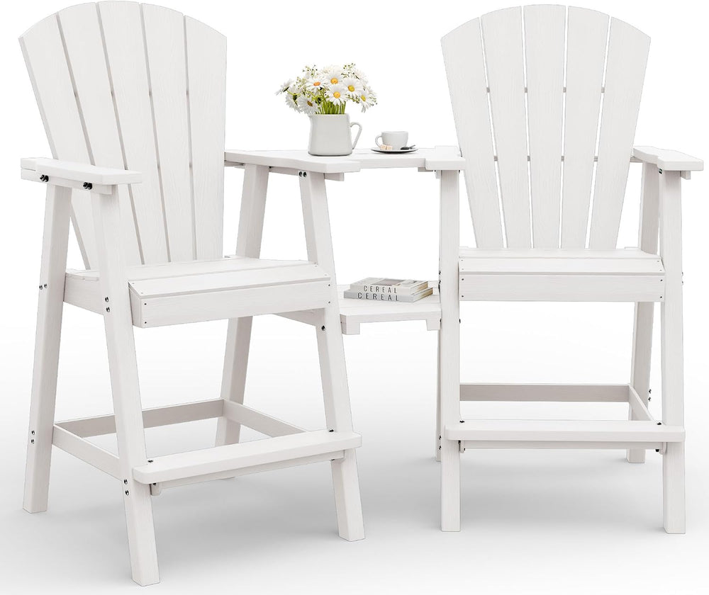 Tall Adirondack Chairs Set of 2 with Double Connecting Trays, White