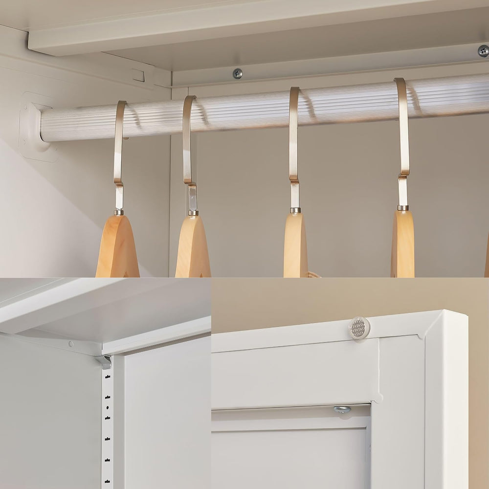 Metal Wardrobe Closet with Louvered Doors, Bedroom Storage Cabinet