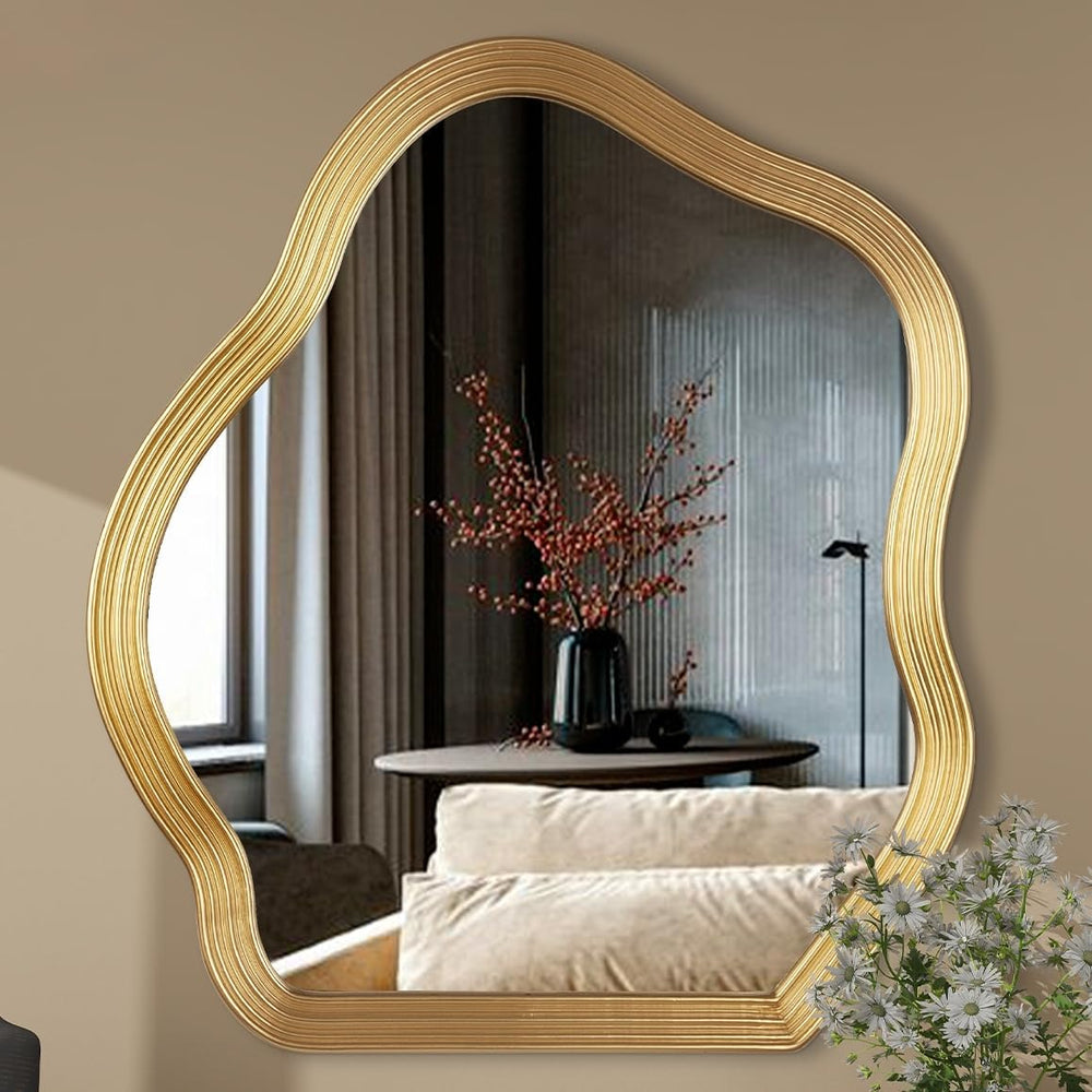 SHYFOY Antique Gold Wall Mirror, Asymmetrical Mirror for Wall Decor