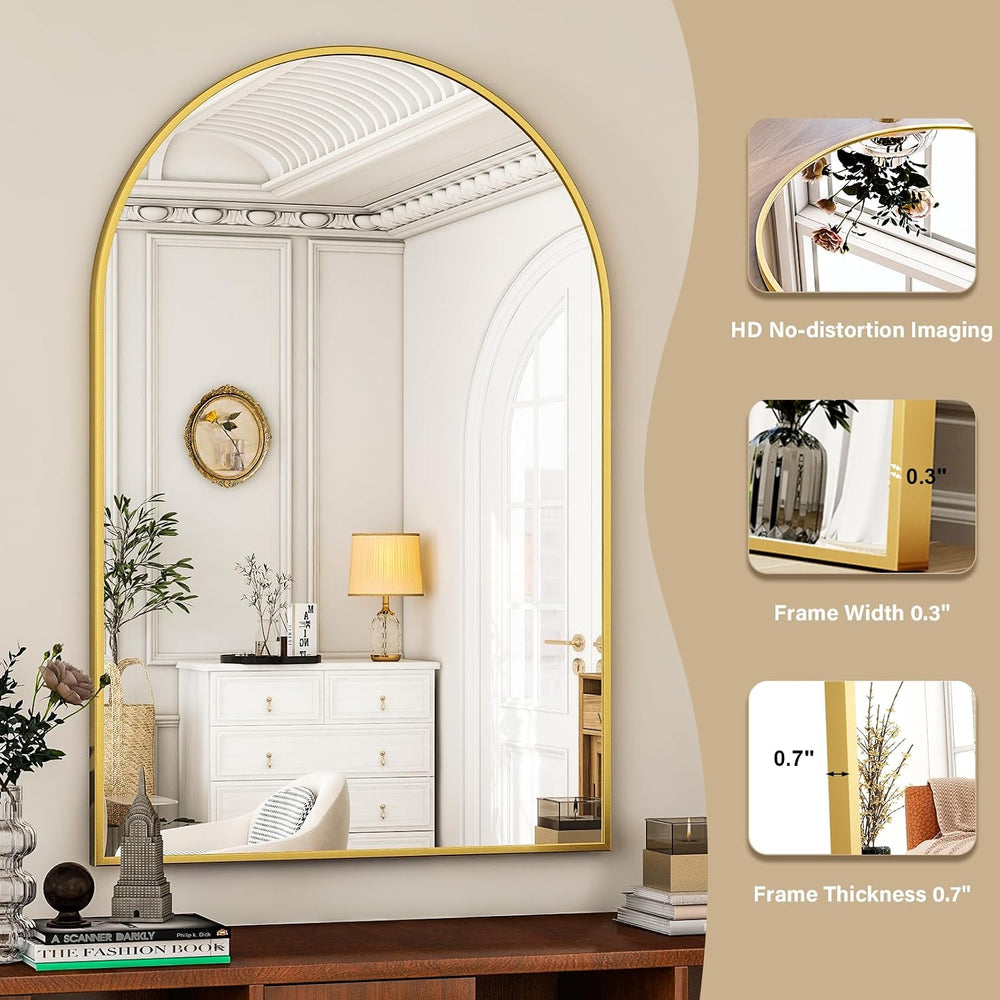 HARRITPURE Arched Wall Mirror 30"x40" Gold Arch Bathroom Vanity Mirror