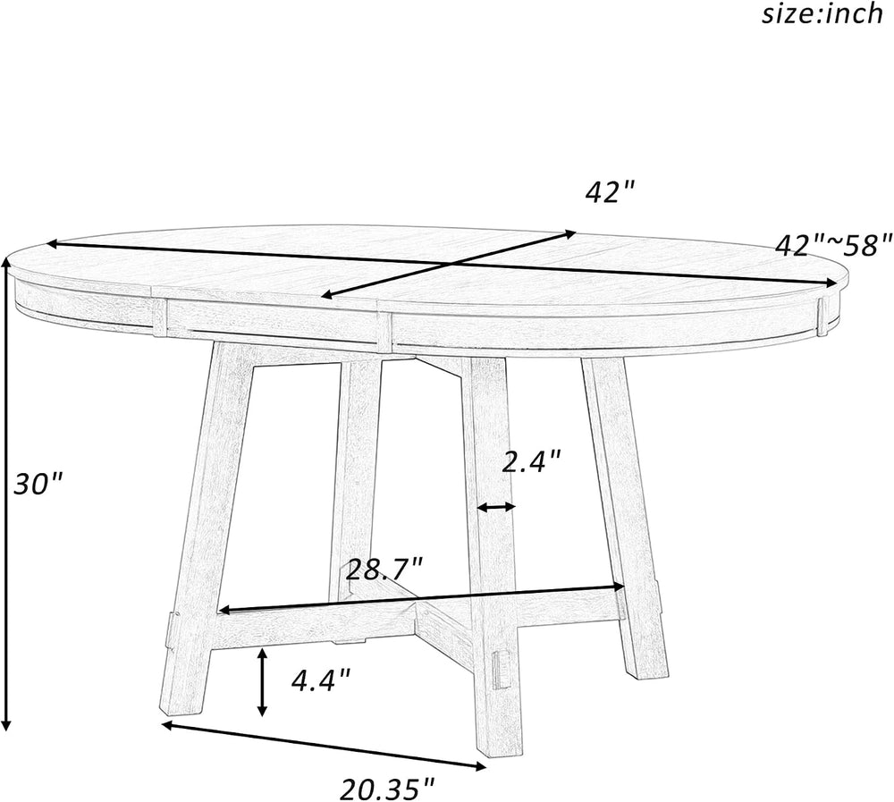 Farmhouse Round Extendable Dining Table with 16" Leaf Wood Kitchen Table