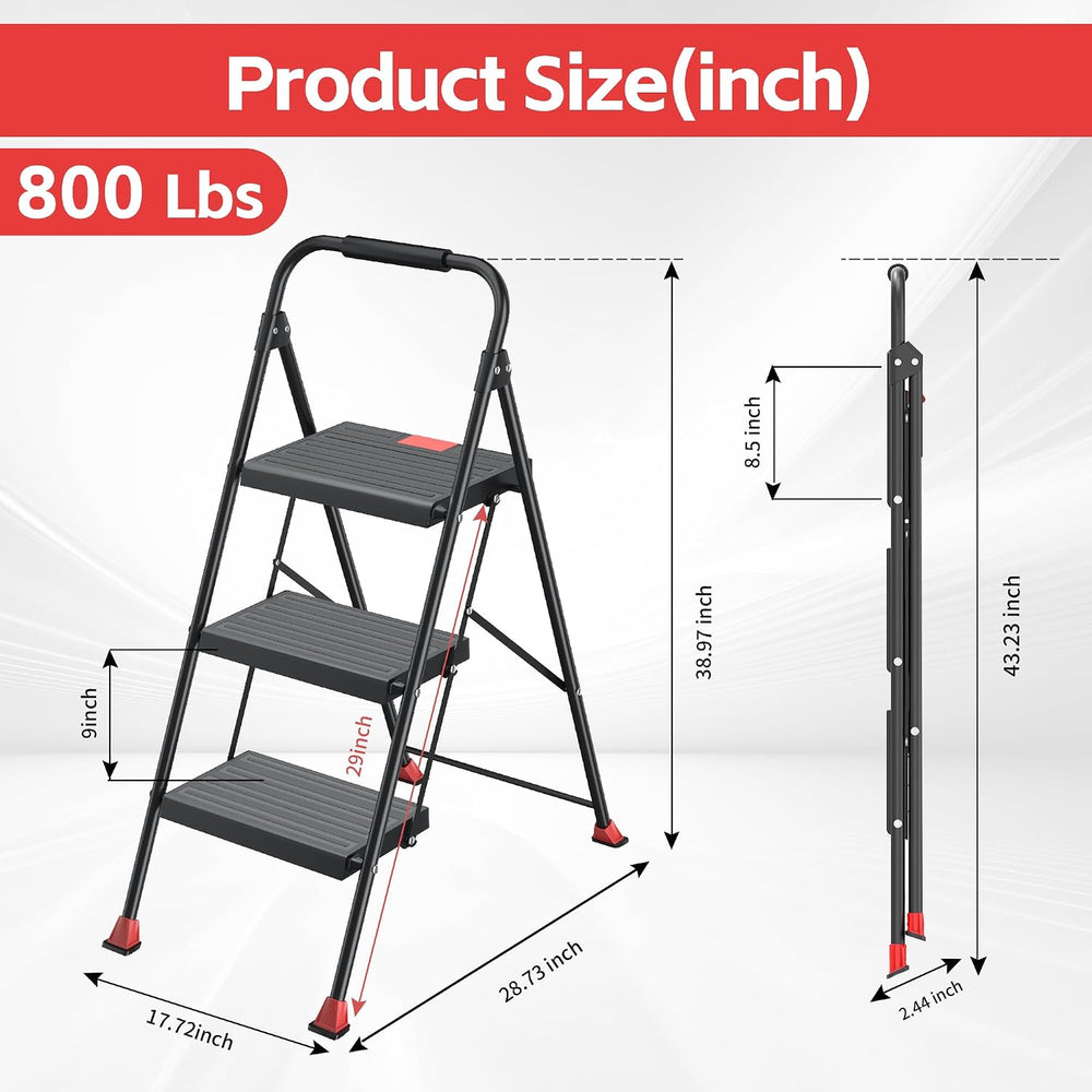DIAMONDFORGE 3 Step Ladder Foldable Folding Stool - for Home Adults Kitchen, ...