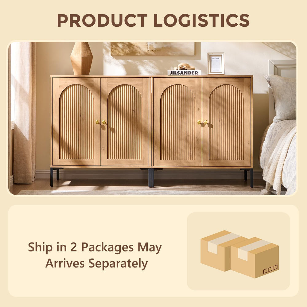 IFGET 61.75" W Modern Arched Sideboard Buffet Cabinet with Storage, Natural