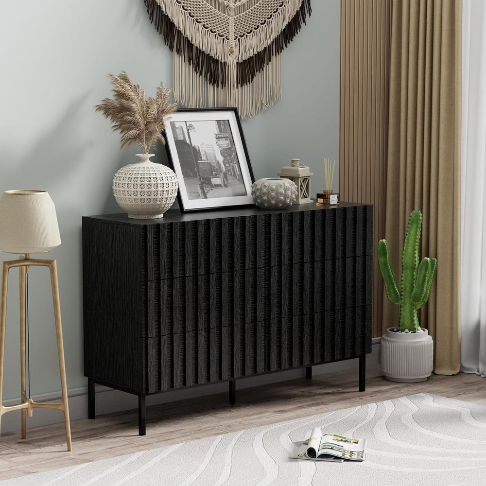 UEV 3 Piece Dresser and Nightstand Sets for Bedroom (Black)