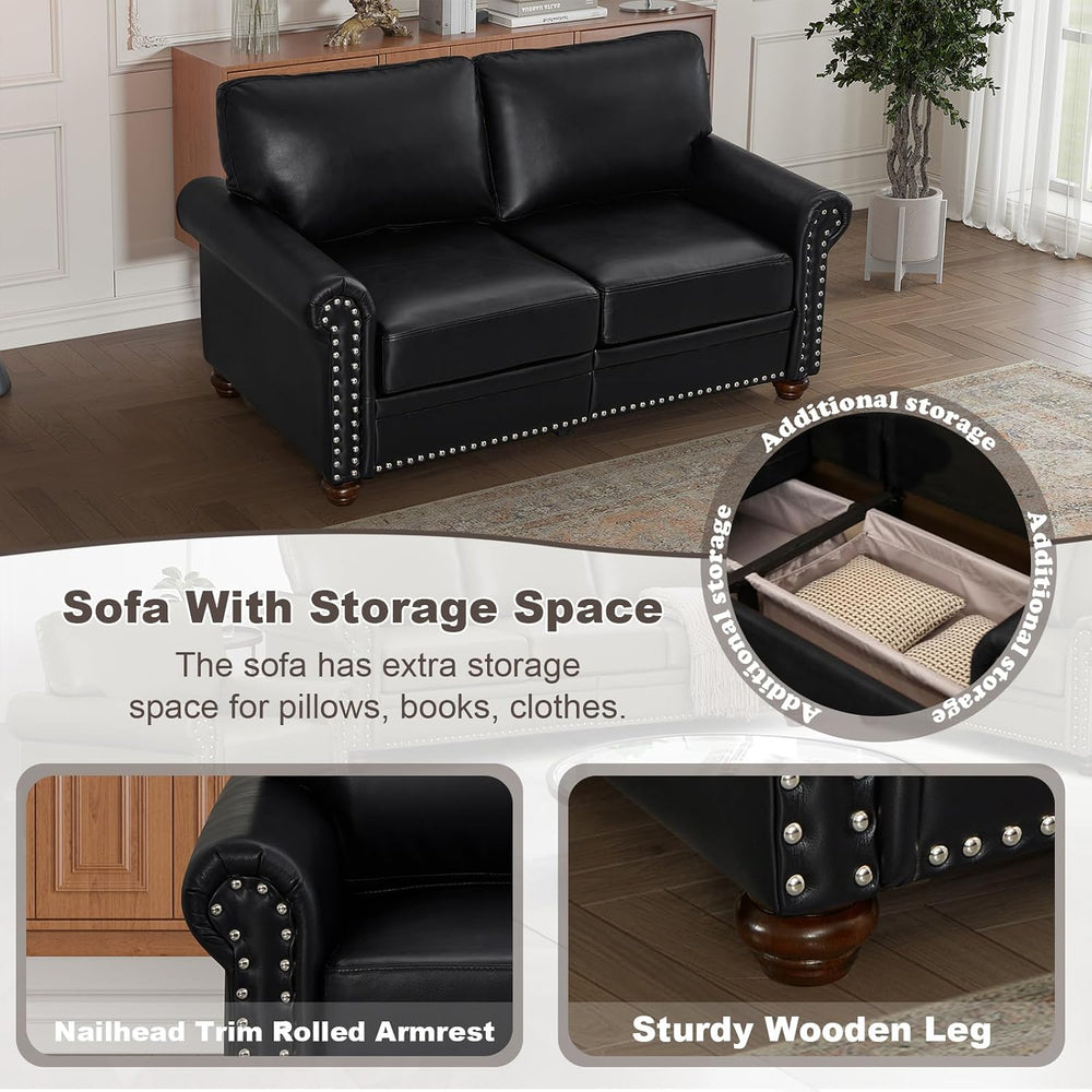 2 Piece Faux Leather Sofa Set,Modern Couch and Loveseat Sets with Storage,Mid...