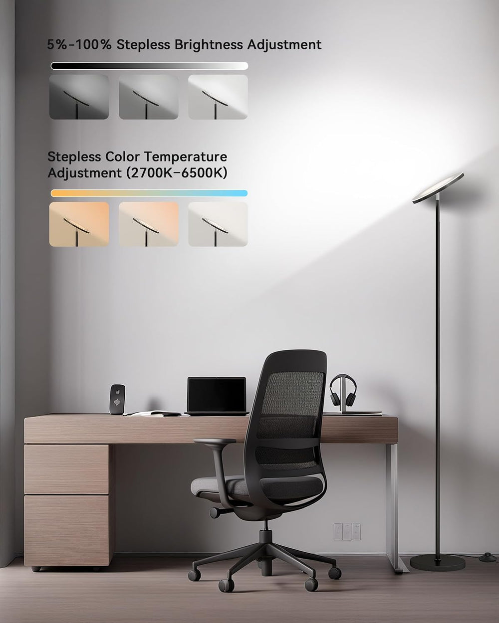 JOOFO LED Floor Lamp for Living Room, Torchiere Lamp with Compact Remote