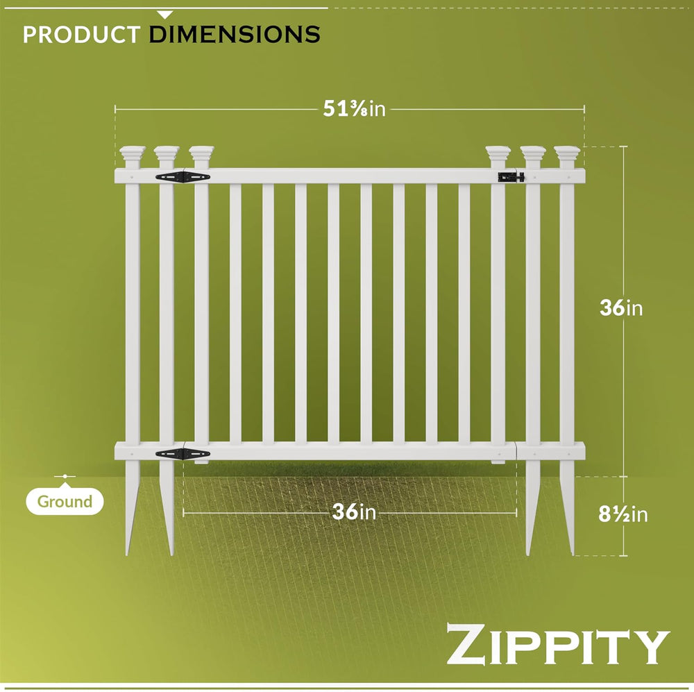 Zippity Baskenridge Picket Gate, White Vinyl DIY No Dig Kit