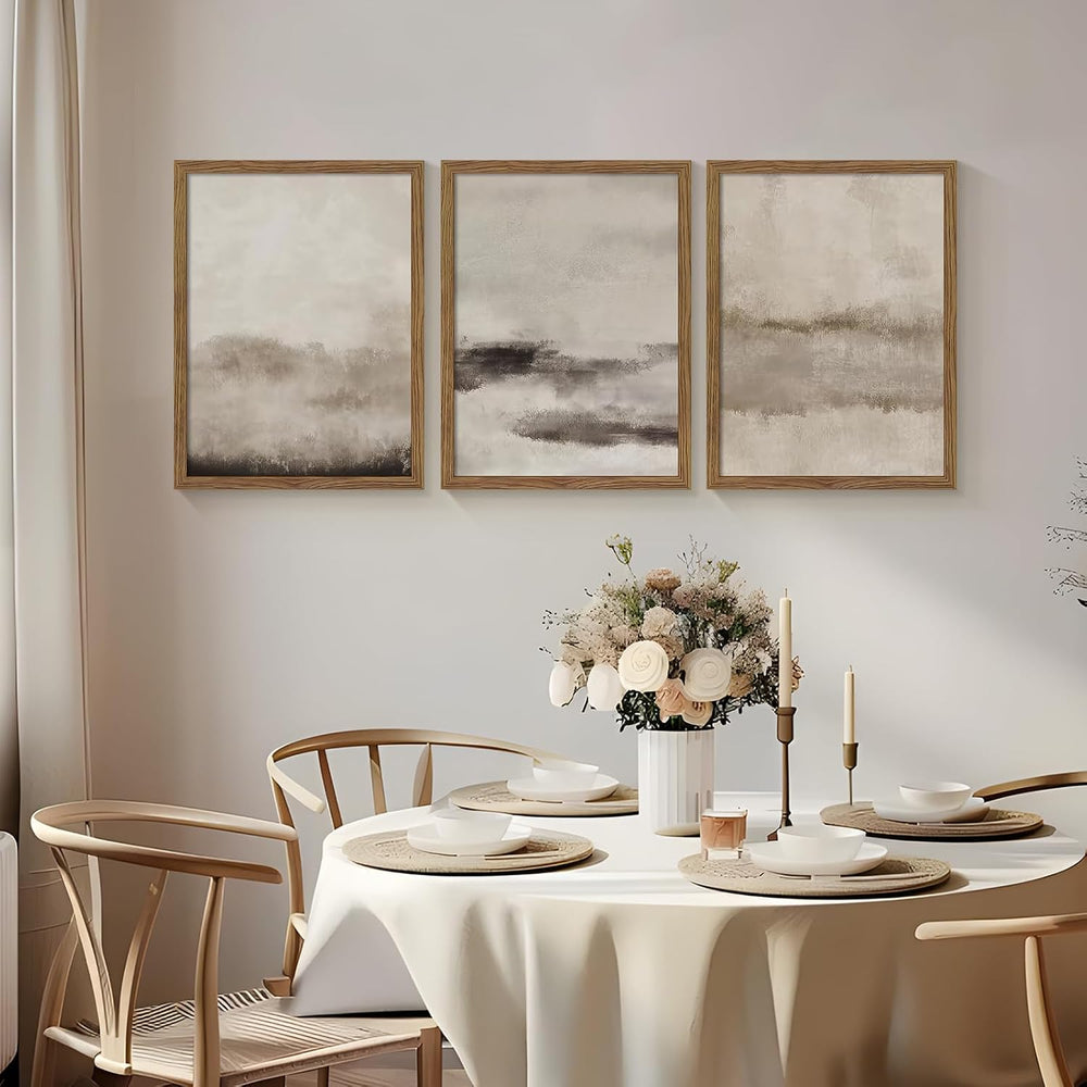 3 Piece Large Abstract Framed Wall Art Neutral Beige Modern Art 12x16 Inch