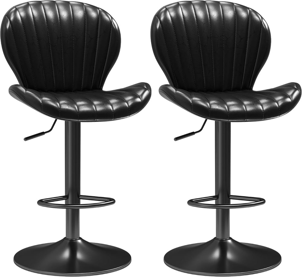 LIVELYGLOW Swivel Bar Stools Set of 2, PU Leather Chairs for Kitchen Black