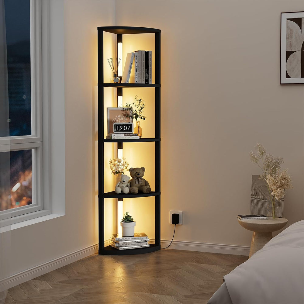 VILICK Corner Shelf with Light 5 Tier Tall Standing Shelf Dimmable Corner Flo...