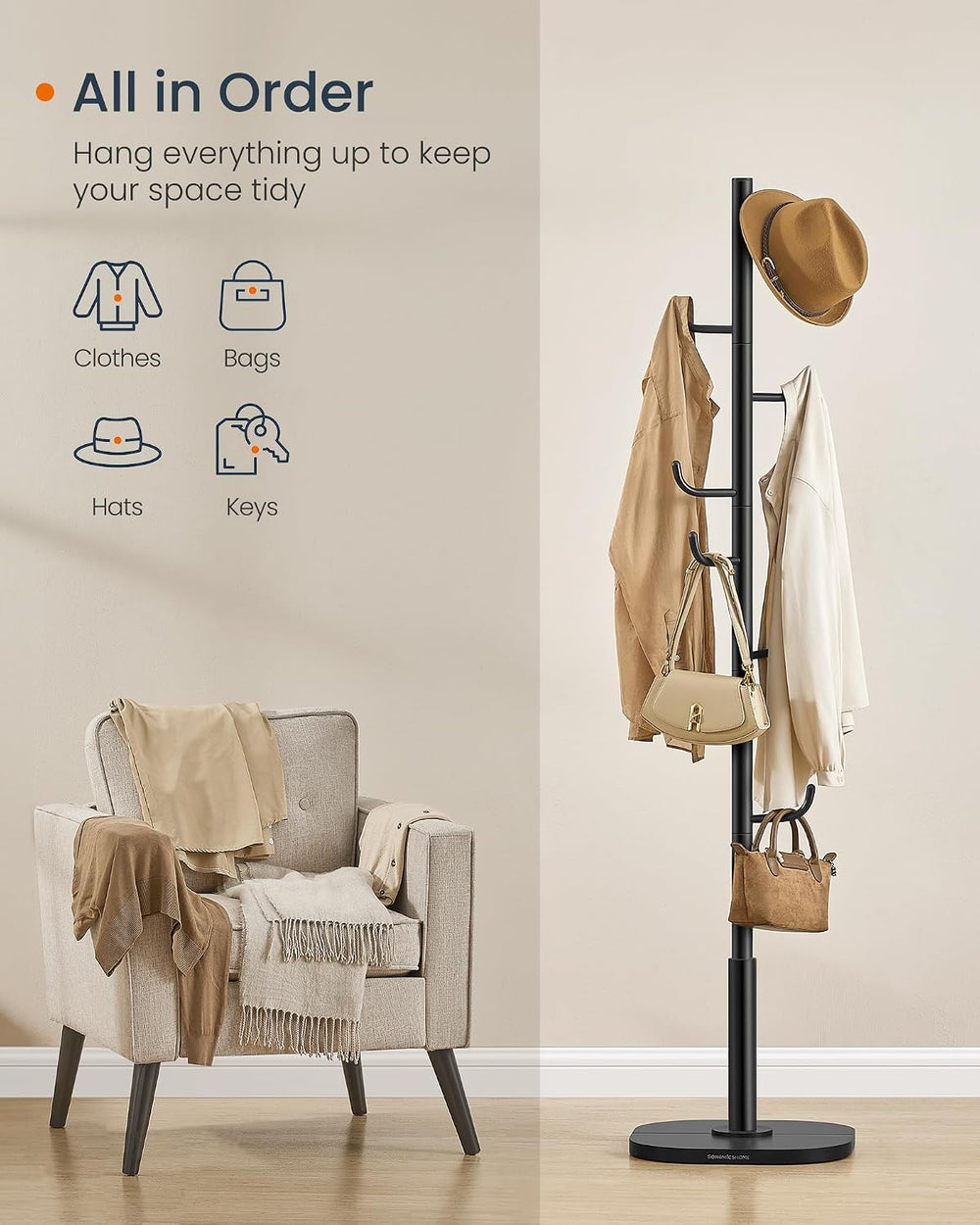 SONGMICS HOME Coat Rack, Cactus-Shaped, 8 Sturdy Hooks, 69 Inches Tall