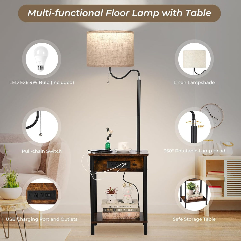 FIMEI Floor Lamp with Table, USB Ports & Outlets, 3 Color Temperature