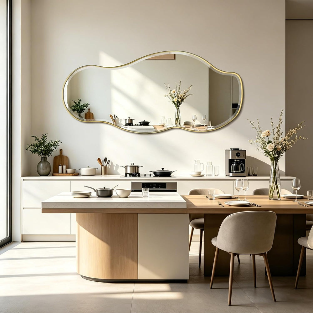 POZINO 63"x28" Large Irregular Beveled Mirror, Abstract Decorative ...