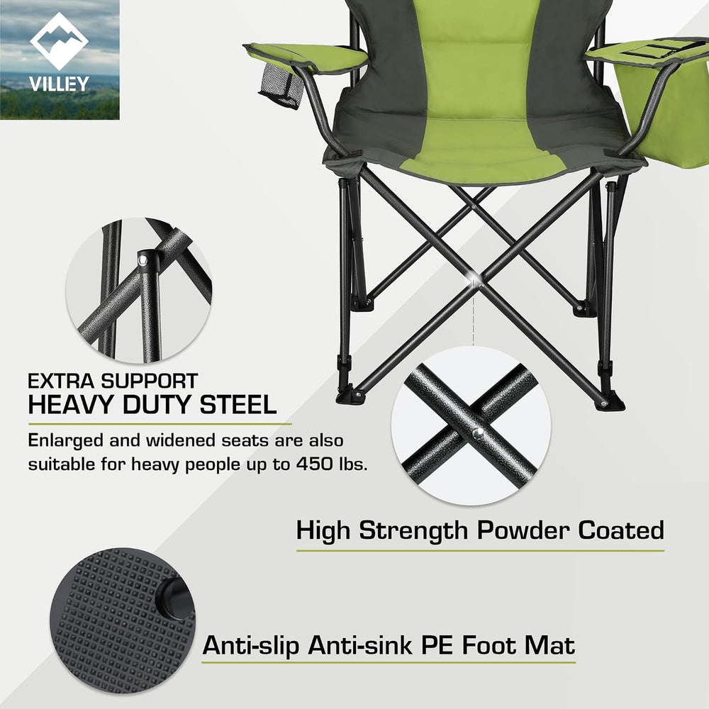 VILLEY Oversized Folding Camping Chair, Portable Outdoor Chair