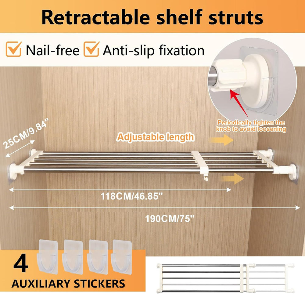 BAOYOUNI Adjustable Closet Tension Shelf Rod Expandable