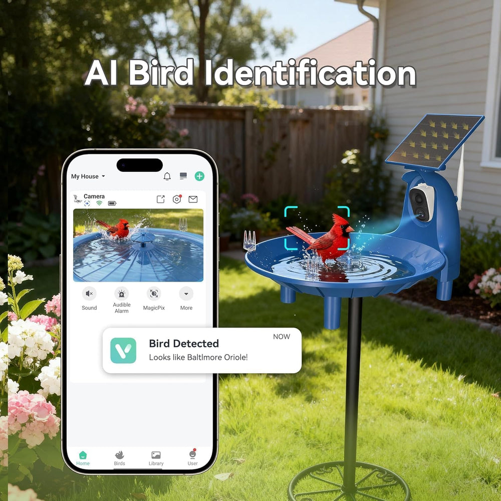 LongPlus Solar Bird Bath with 2K Camera, Solar Smart Bird Fountain Outdoor