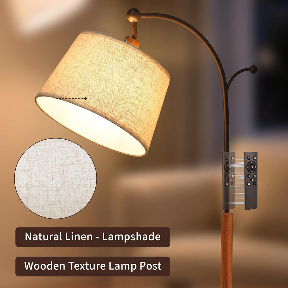 Floor Lamp, 9W 850lm Smart LED Arch Floor Lamp - Wood Grain Base