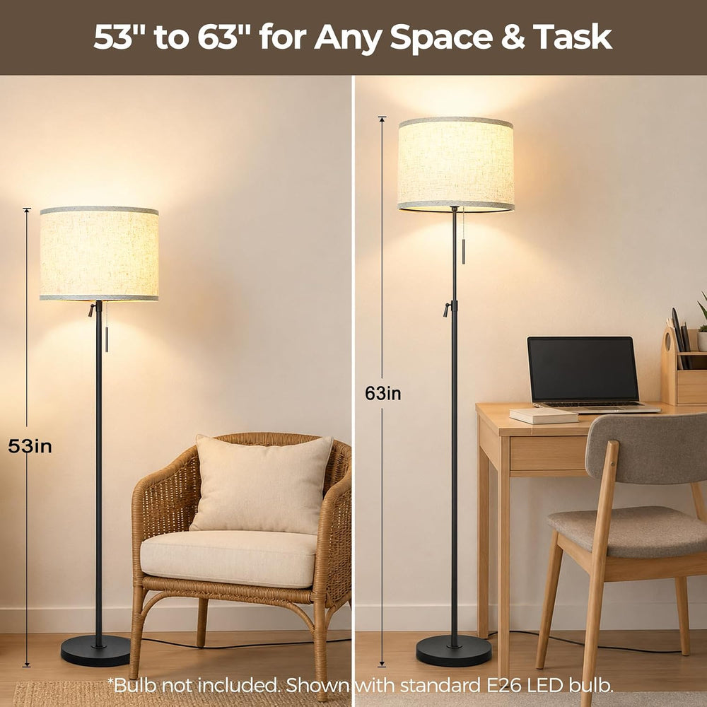 Qingmiao 53"-63" Adjustable Floor Lamp, Anti-tip Base, Pull Chain