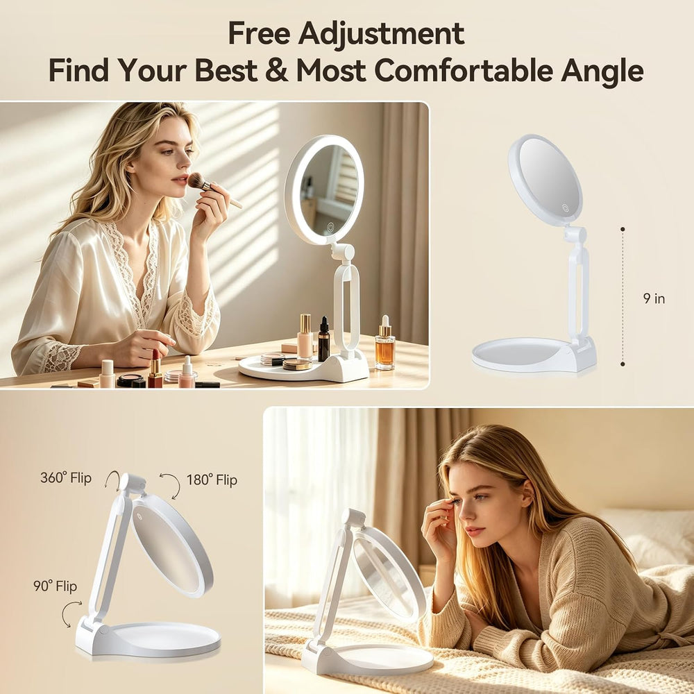 Travel Makeup Mirror with Lights 1X/40X Magnification 3 Color Light TA648