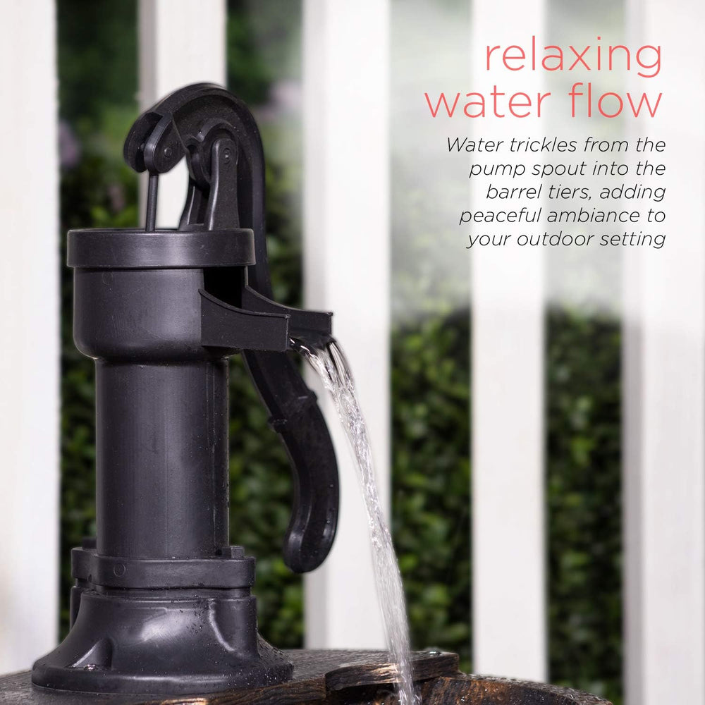 Alpine Corporation 27" Tall Rustic Outdoor 2-Tier Barrel Pump Water Foun...