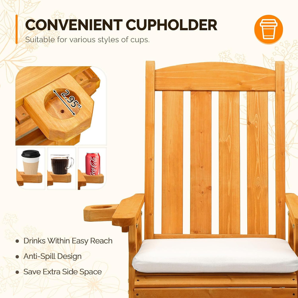 VINGLI Wooden Patio Glider with Cushion, Heavy Duty 600 LBS Outdoor Glider wi...