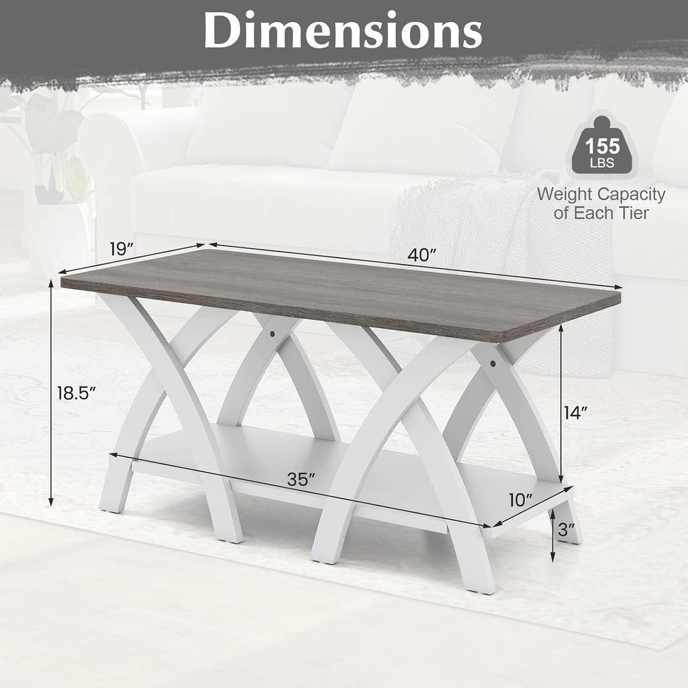 GIANTEX Farmhouse Coffee Table, 2-Tier Wood Center Table with Storage Shelf &...