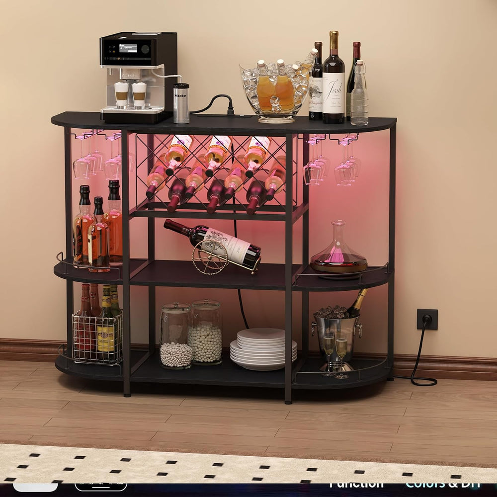 ZOPEND Wine Cabinet Coffee Table with Power Socket and LED Light, Three Tiers...