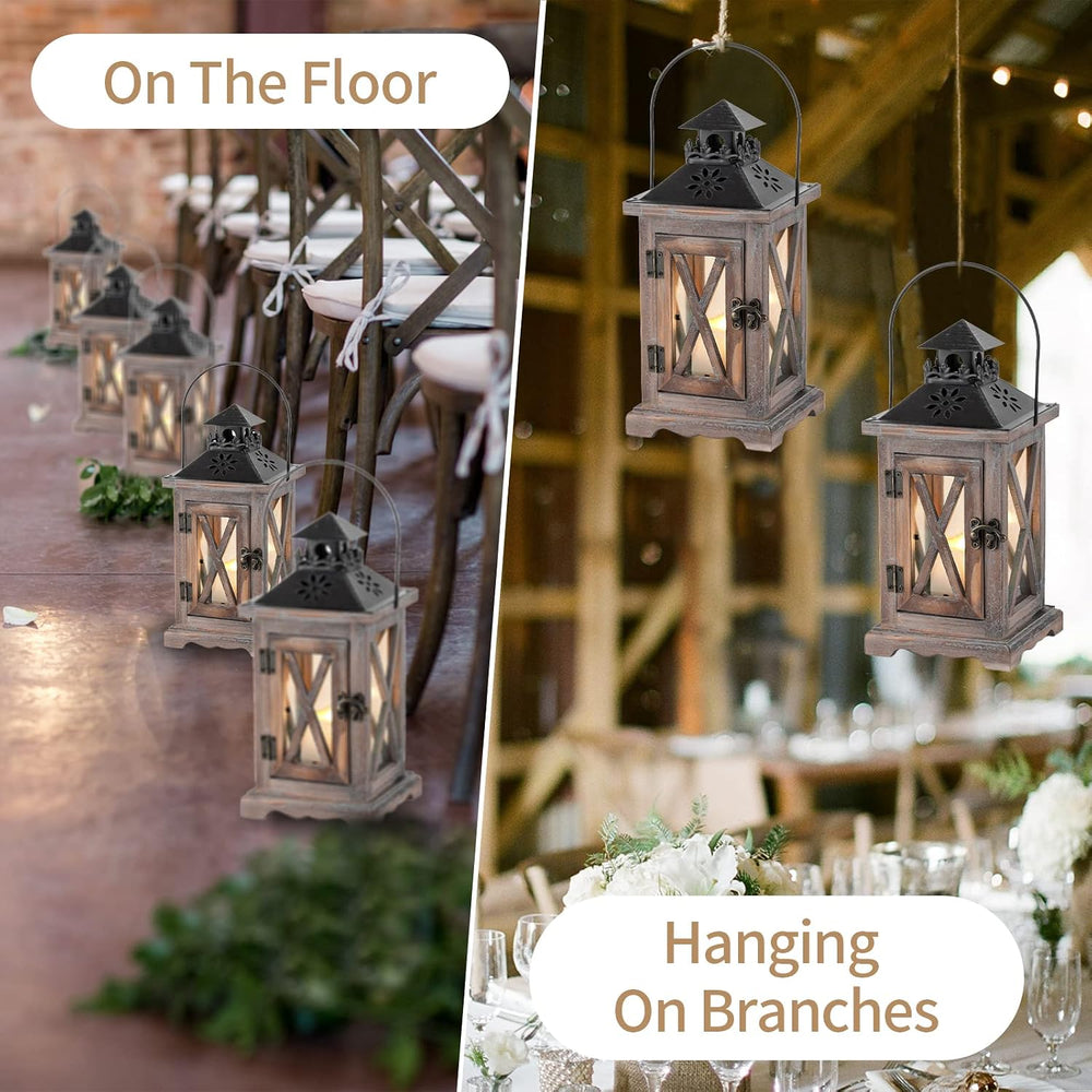 Sziqiqi Wooden Farmhouse Lanterns Decorative, 11" Rustic Lantern