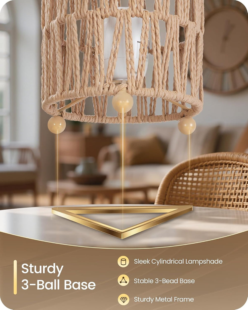 Boho Table Lamps Set of 2, Rattan-Style Small Bedside Lamps